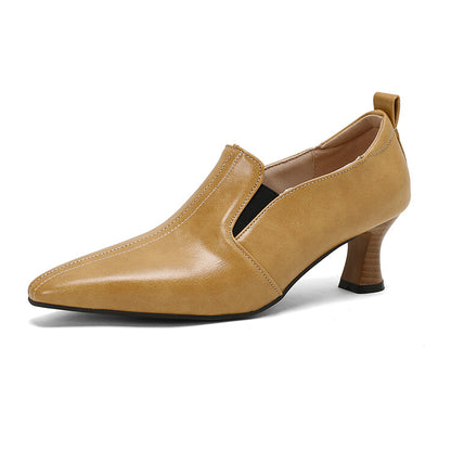 Women's Pointed Toe Hoof Heel Loafer Shoes