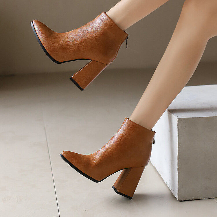 Women's Pointed Toe Block Heel Ankle Boots