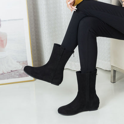 Women's Round Toe Increased Internal Mid Calf Boots