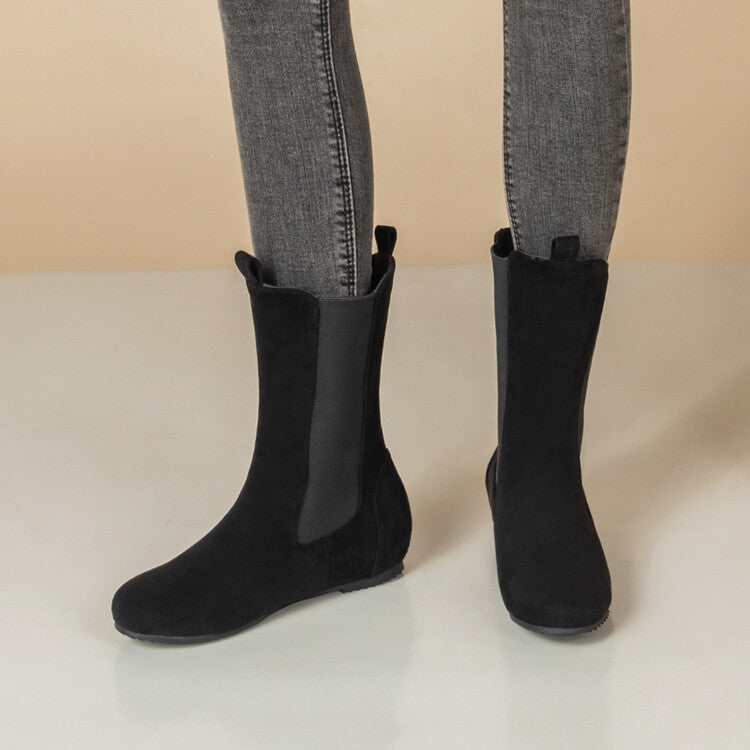 Women's Patchwork Round Toe Increased Internal Stretch Mid-Calf Boots