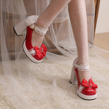 Women's Square Toe Lolita Lace High Heel Platform Pumps