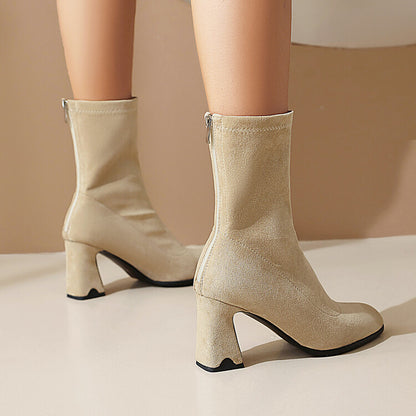 Women's Pointed Toe Block Heel Short Boots