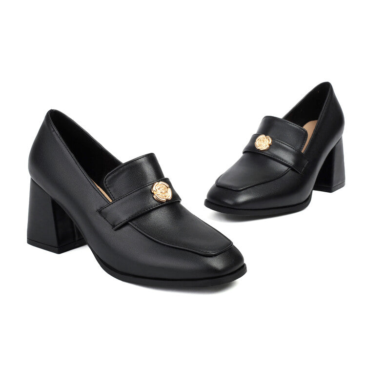 Women's Square Toe High Heel Loafers Shoes