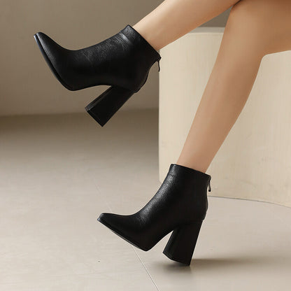 Women's Pointed Toe Block Heel Ankle Boots