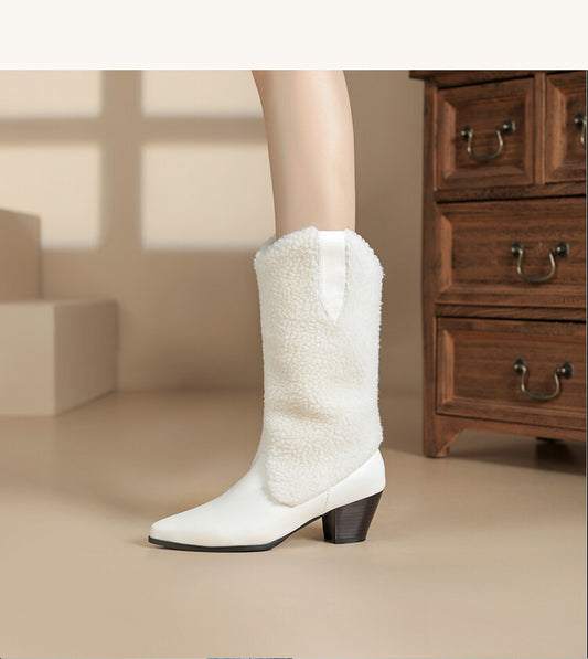 Women's Pointed Toe Mid-Calf Square Heel Western Boots