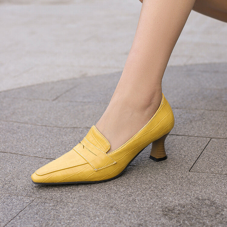 Women's Pointed Toe Hoof Heel Loafer Shoes