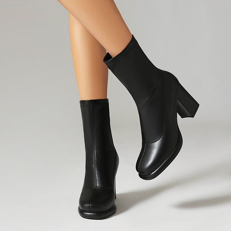 Women's Square Toe Block Heel Short Boots