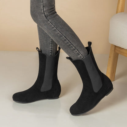 Women's Patchwork Round Toe Increased Internal Stretch Mid-Calf Boots