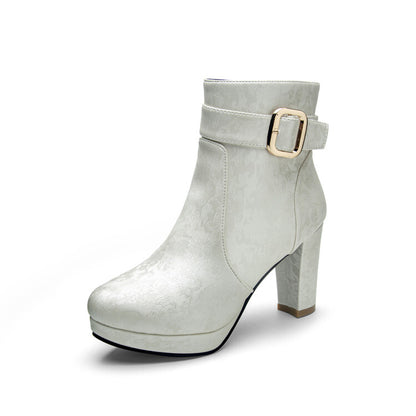 Women's Round Toe Platform Chunky High Heel Ankle Boots