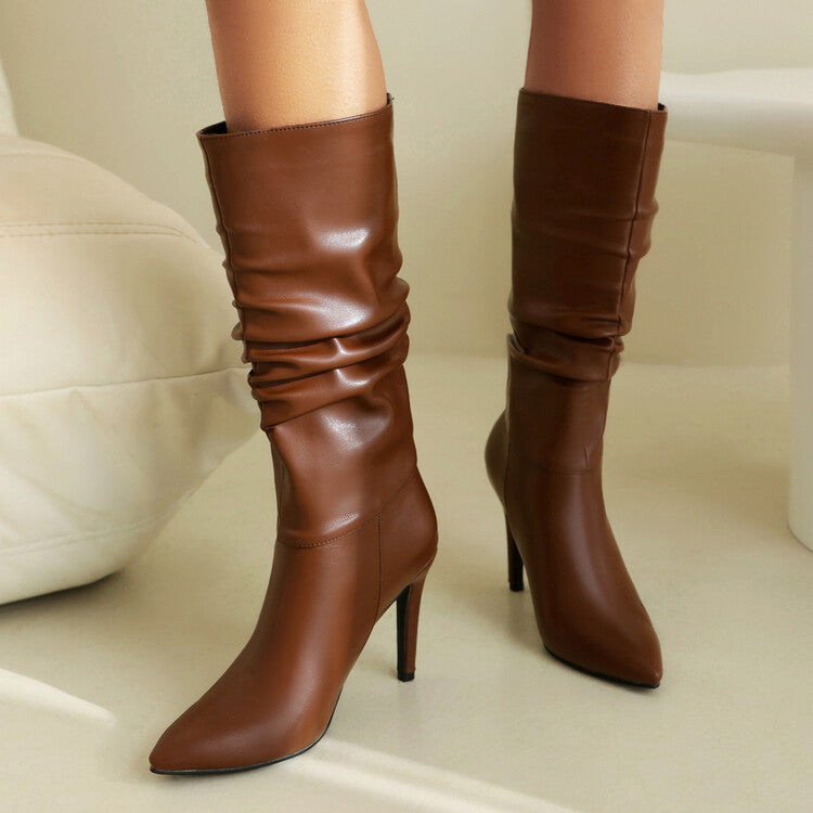 Women's Pointed Toe Stiletto Heel Mid Calf Boots