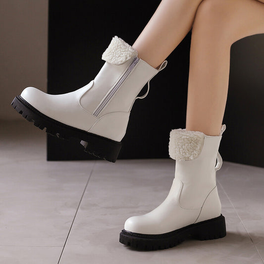 Women's Round Toe Square Heel Platform Short Boots