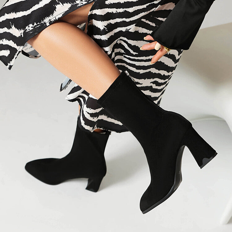 Women's Pointed Toe Block Heel Short Boots