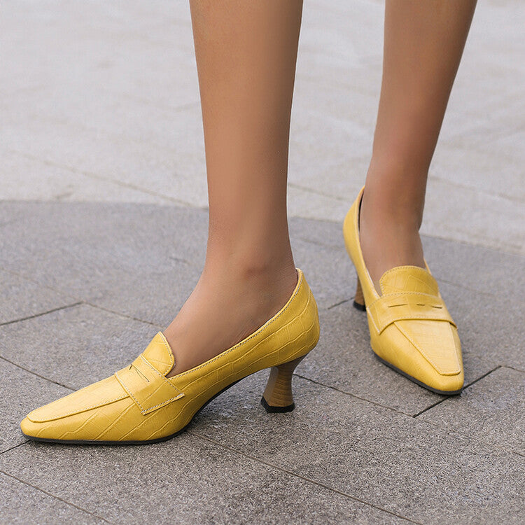 Women's Pointed Toe Hoof Heel Loafer Shoes