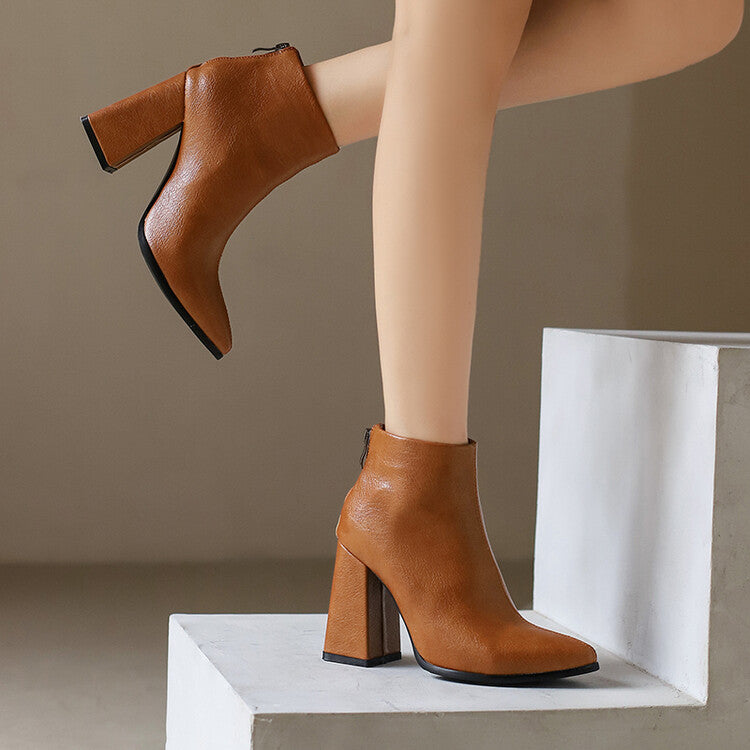 Women's Pointed Toe Block Heel Ankle Boots