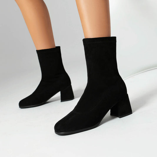 Women's Round Toe Square Heel Short Boots