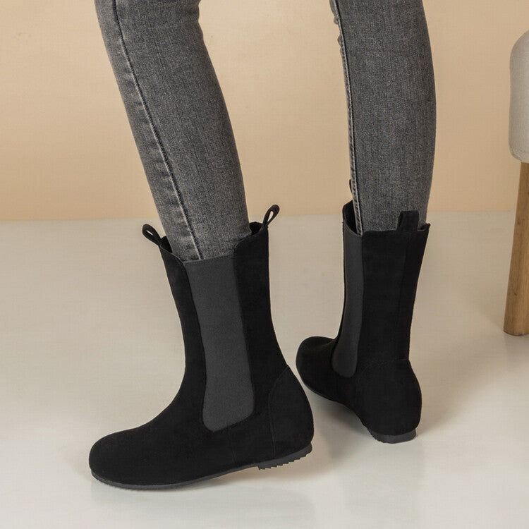 Women's Patchwork Round Toe Increased Internal Stretch Mid-Calf Boots