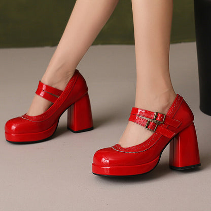 Women's Square Toe Platform High Heel Mary Jane Platform Pumps