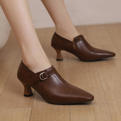 Women's Pointed Toe Hoof Buckle Strap Loafers Shoes