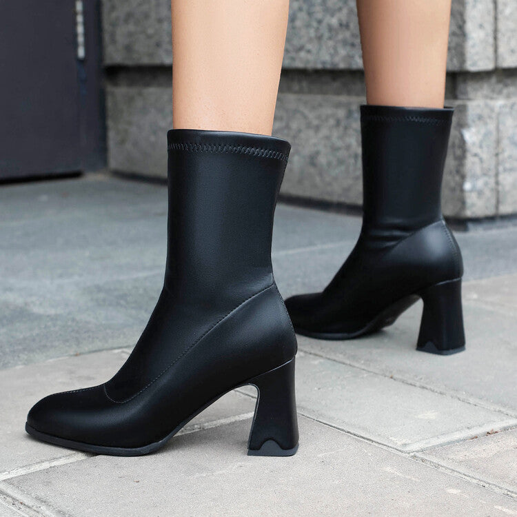 Women's Pointed Toe Block Heel Short Boots