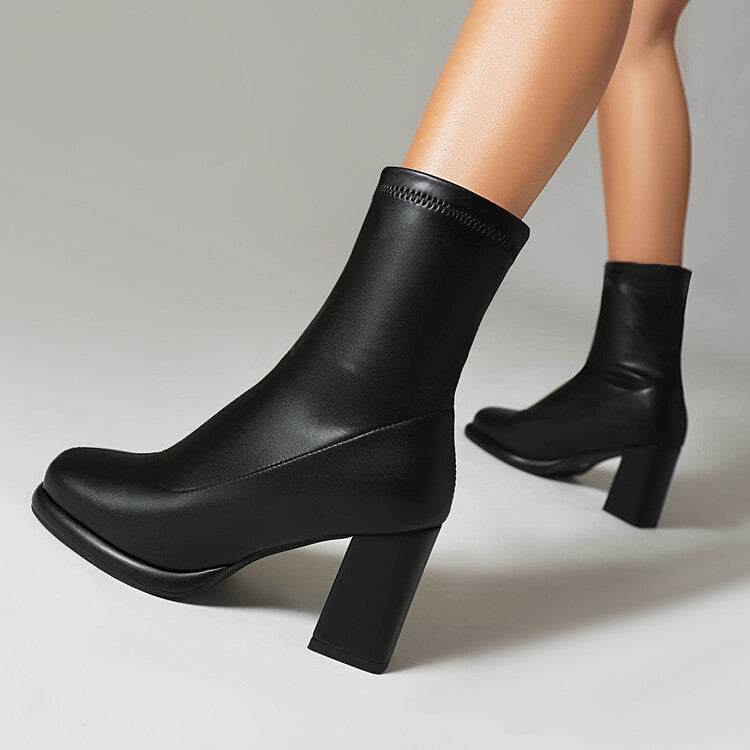 Women's Square Toe Block Heel Short Boots