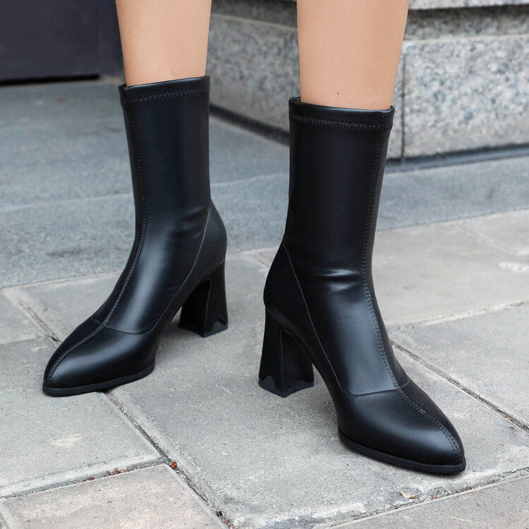 Women's Pointed Toe Block Heel Short Boots