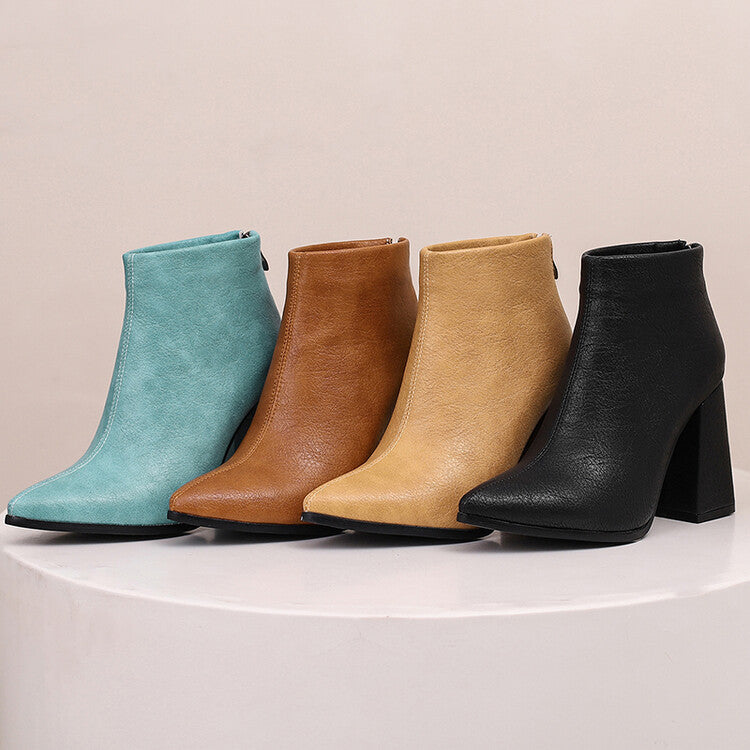 Women's Pointed Toe Block Heel Ankle Boots