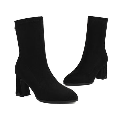 Women's Pointed Toe Block Heel Short Boots