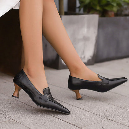 Women's Pointed Toe Hoof Heel Loafer Shoes