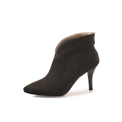 Pointed Toe Zip Suede Women's High Heeled Ankle Boots