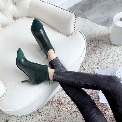 Pointed Toe Pu Leather Suede Women's High Heeled Stiletto Ankle Boots