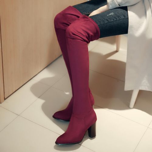 Pointed Toe Velvet Women High Heel Knee High Boots