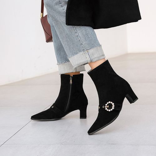 Pointed Toe Rhinestone Women's High Heeled Ankle Boots