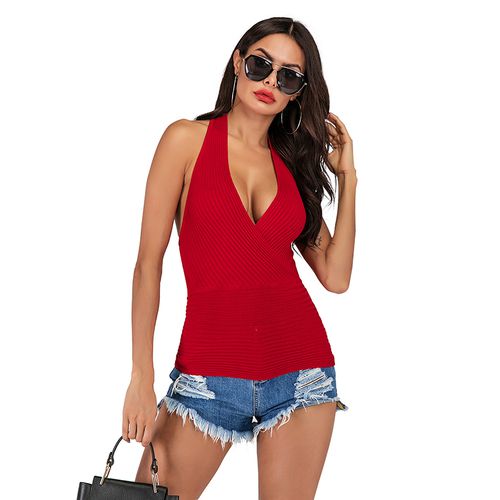 Knitted Sling Vest Woman Chest Cross Deep V Collar Sexy Women Top