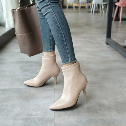 Pointed Toe Zip Women's High Heeled Ankle Boots