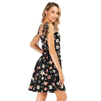 Sexy Off-the-shoulder Shredded Floral Dress Flower Print Long Skirt Strapping Women Dresses