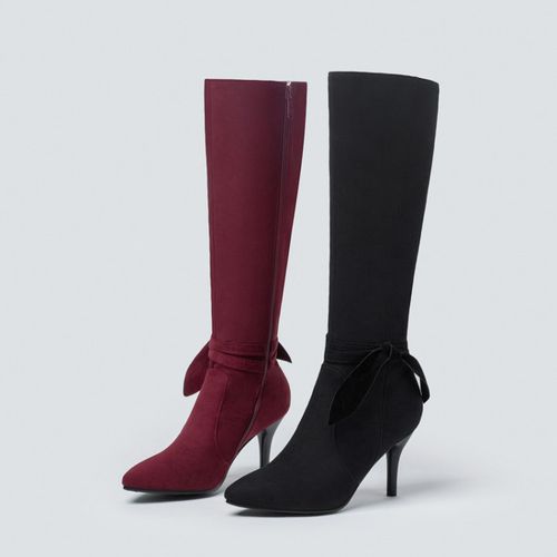 Pointed Toe Bow Tie Women High Heel Knee High Boots