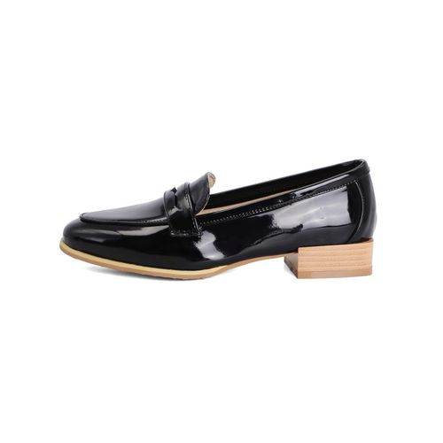 Women Patent Leather Low Heel Chunky Pumps