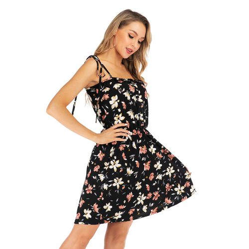 Sexy Off-the-shoulder Shredded Floral Dress Flower Print Long Skirt Strapping Women Dresses