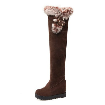 Women Fur Platform Wedges Tall Boots