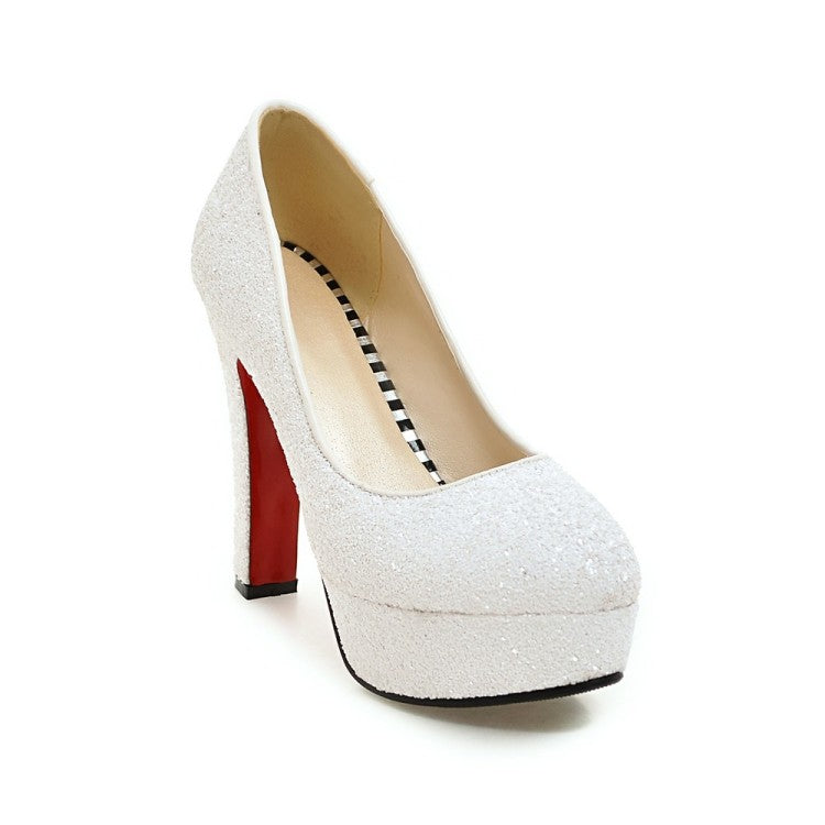 Sequin Women Chunky Heel Pumps High Heeled Wedding Shoes MF4666
