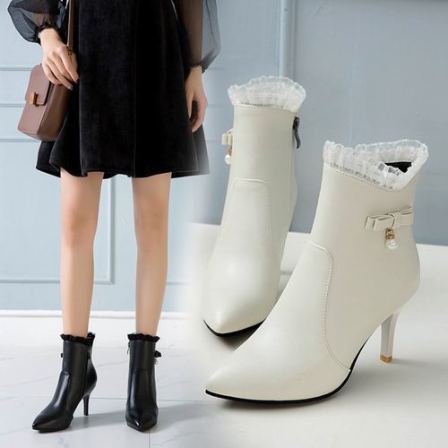 Women Lace High Heels Short Boots Winter Shoes