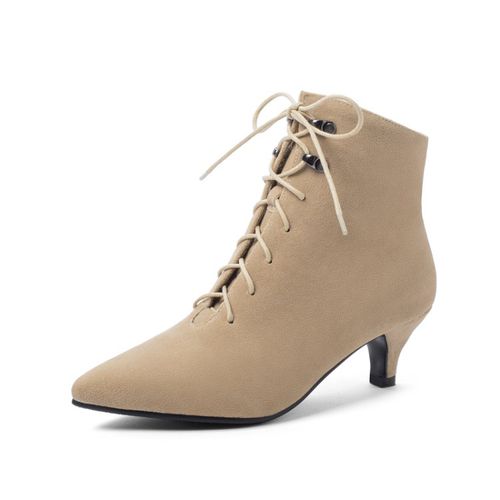 Pointed Toe Lace Up Women's High Heeled Ankle Boots