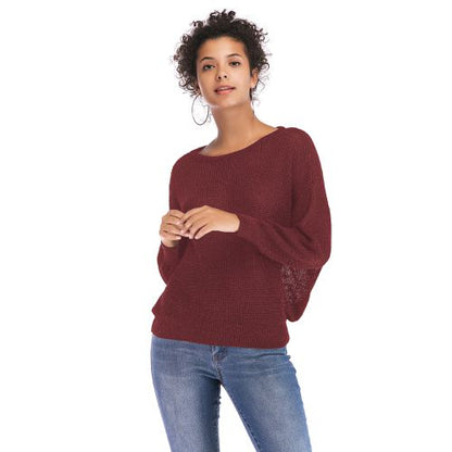 Women's Spring Loose Sweater with Lace-up Casual Sweater Before and After Solid Color