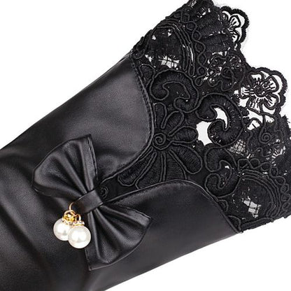 Women Lace Bow Low Heels Mid Calf Boots