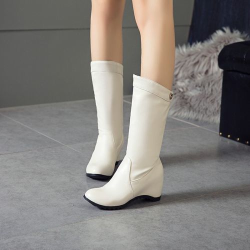 Women Wedges Heels Mid Calf Boots Winter Shoes