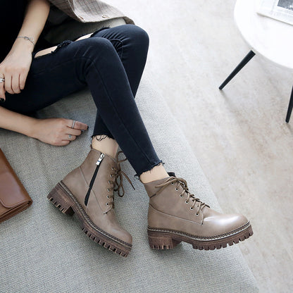 Lace Up Short Boots Autumn Winter Low Heels Ankle Boots Women Shoes