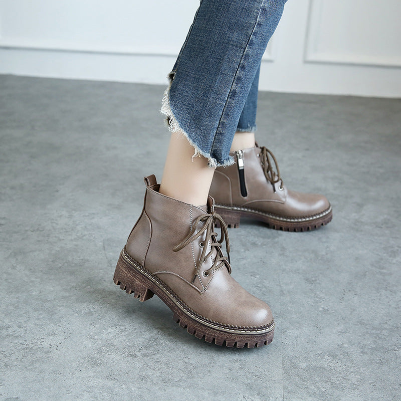 Academic Lace Up Motorcycle Boots Fall/winter Low Heel Ankle Boots