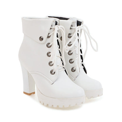 Women Shoes Super High Heels Lace Up Platform Short Boots