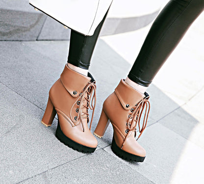 Women Shoes Super High Heels Lace Up Platform Short Boots