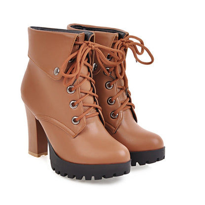 Women Shoes Super High Heels Lace Up Platform Short Boots